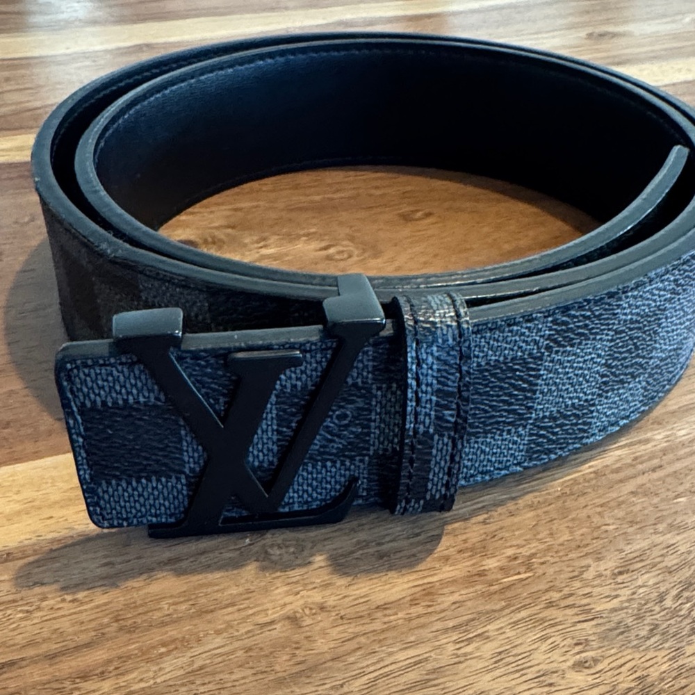Louis Vuitton Women's Black Checkered Logo Belt